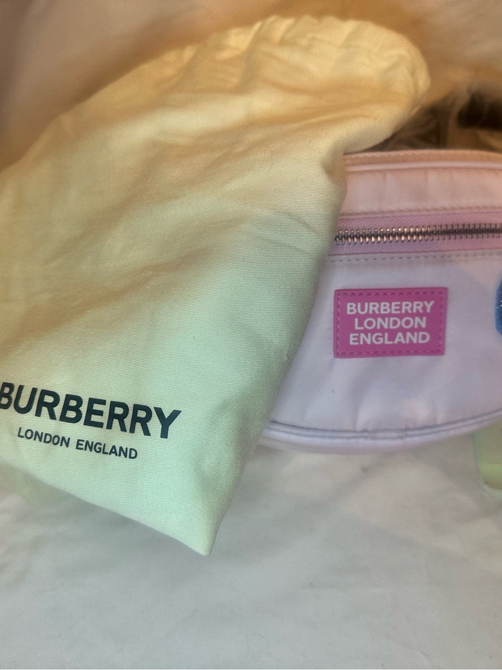 NWT Burberry Pink and White Logo Belt Bag - Picture 7 of 11